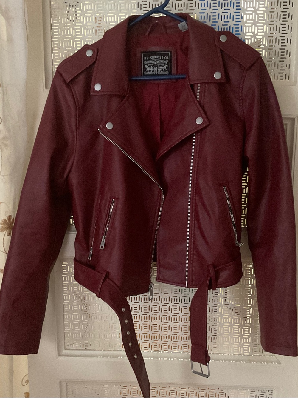 Levi's Burgundy Faux Leather Moto Jacket with Belt
